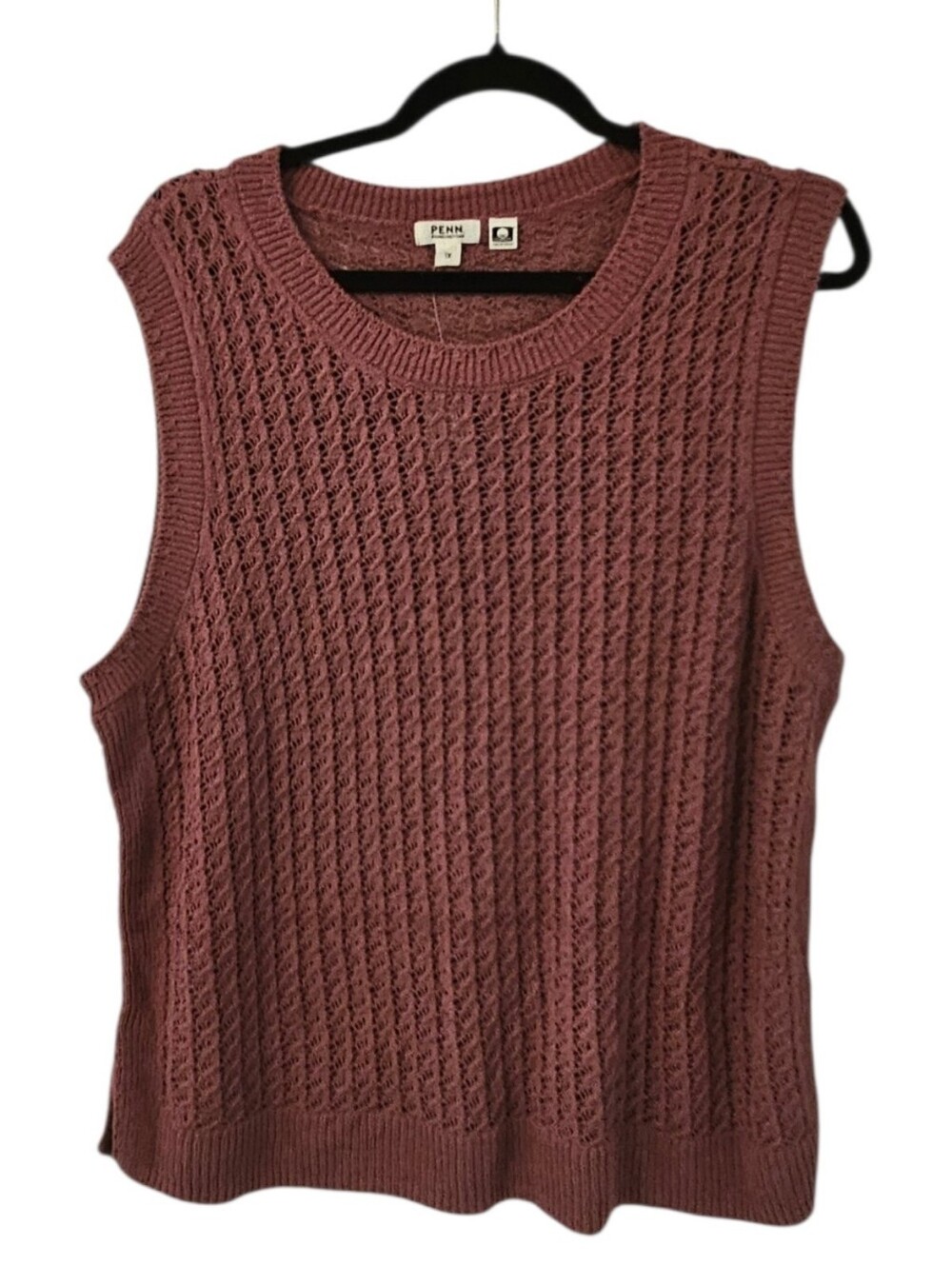 Purple Penningtons Women's Sleeveless Crochet Ribbed Bands Cotton Sweater